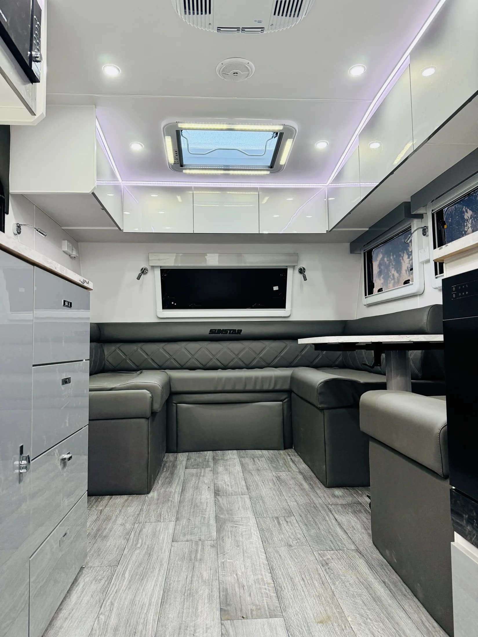 Leather club lounge with ambient lighting